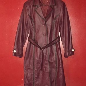 New Full length Leather Coat w/belt & pockets